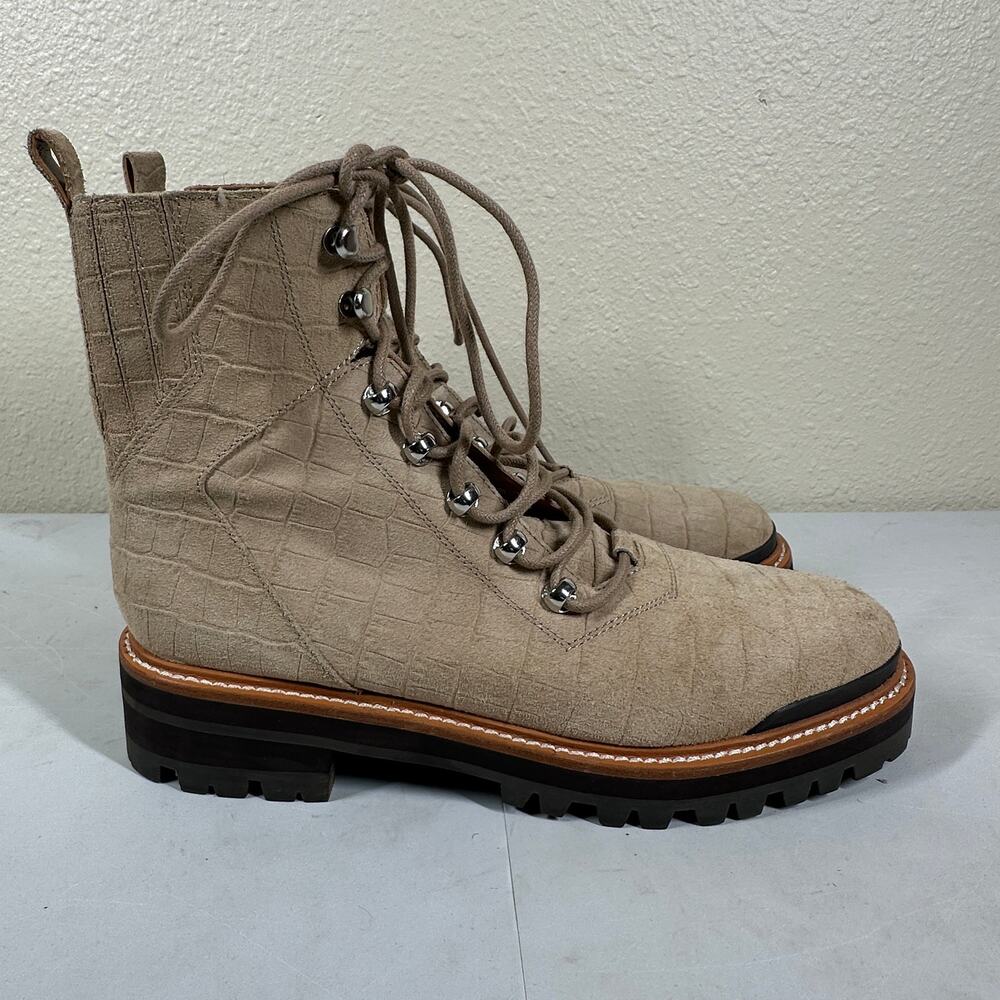 Marc Fisher Izzie 2 Leather Combat Alligator Print Lace Up Boots Size 9.5